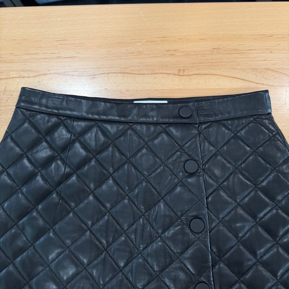 Sandro Square Quilted Leather & Pleated Hem Mini Skirt NWT Black Size Small - Picture 4 of 10